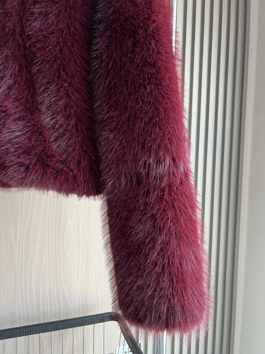 Women's Faux Fur Round Neck Short Jacket