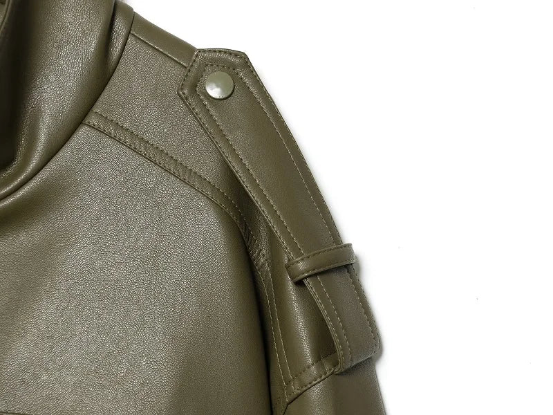 MUJER Faux Leather Cropped Bomber Jacket for Women