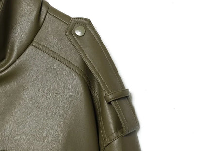 MUJER Faux Leather Cropped Bomber Jacket for Women