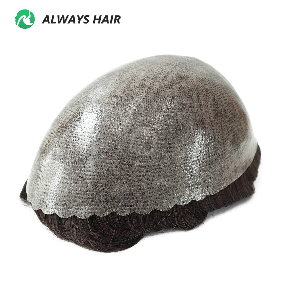 PU Men Toupee Indian Human Hair 130% Density Wig