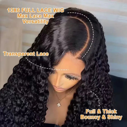 38 40 Inch Deep Wave Lace Front Wig Natural Color