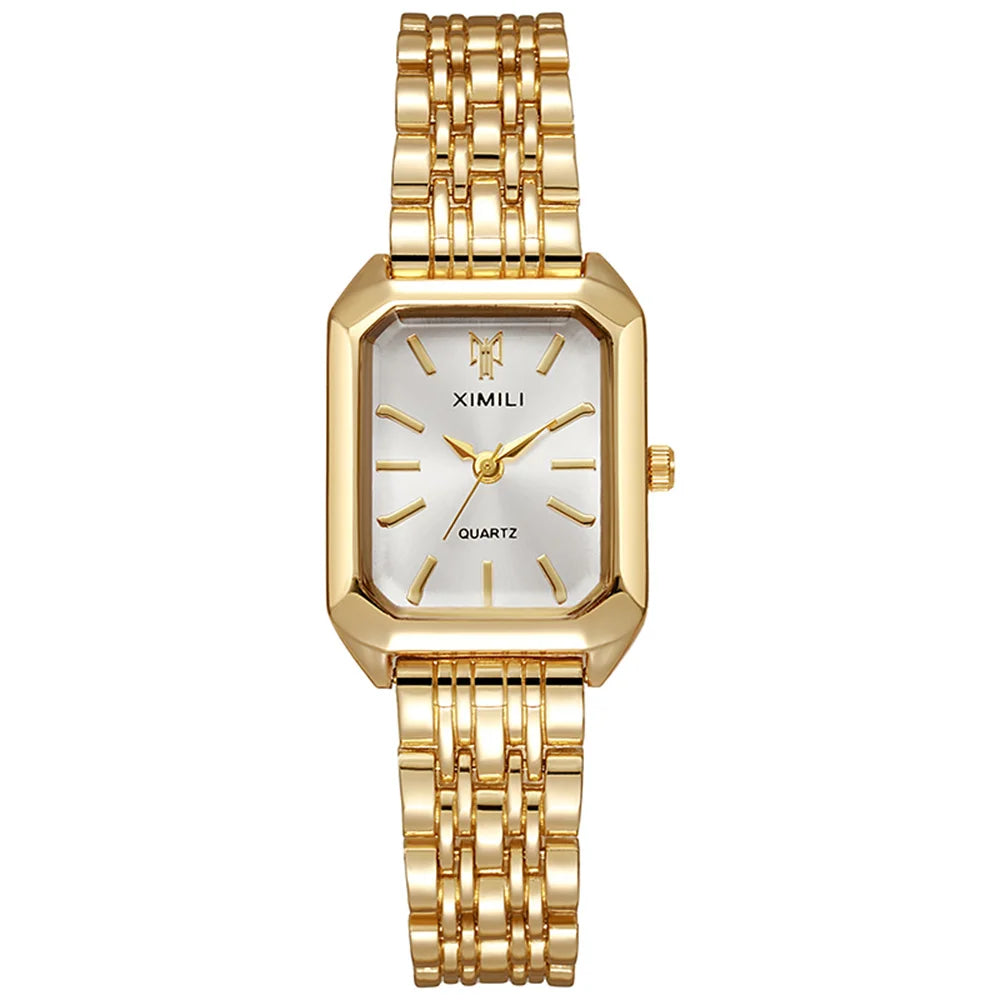 Gold Plated Ladies Quartz Watch Stainless Steel Band