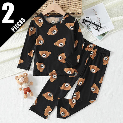 Children's Casual Joker Bear Print Pajama Set