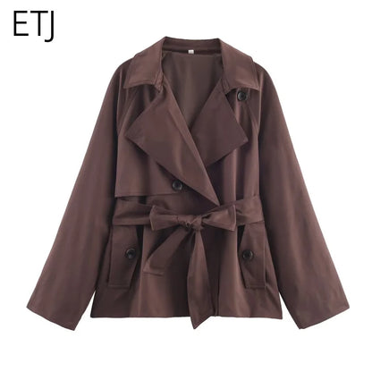 Women's Casual Double-Breasted Trench Coat in Maillard Color