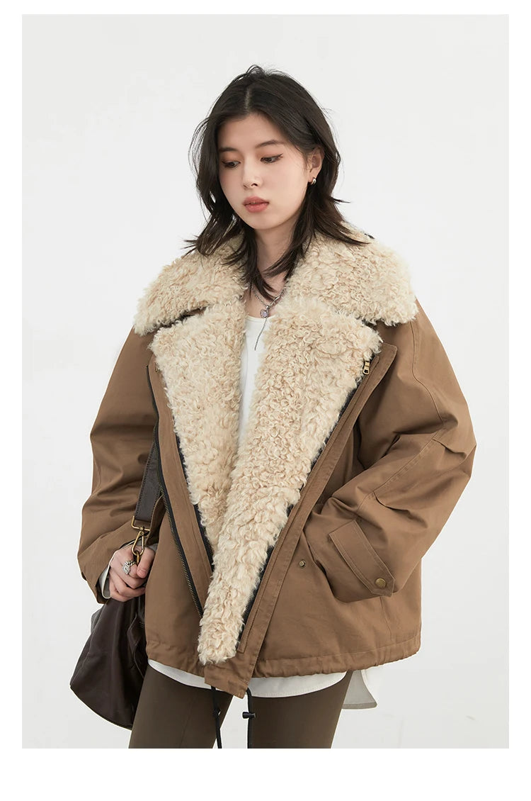Cotton Motorcycle Jacket for Women Casual Retro Style