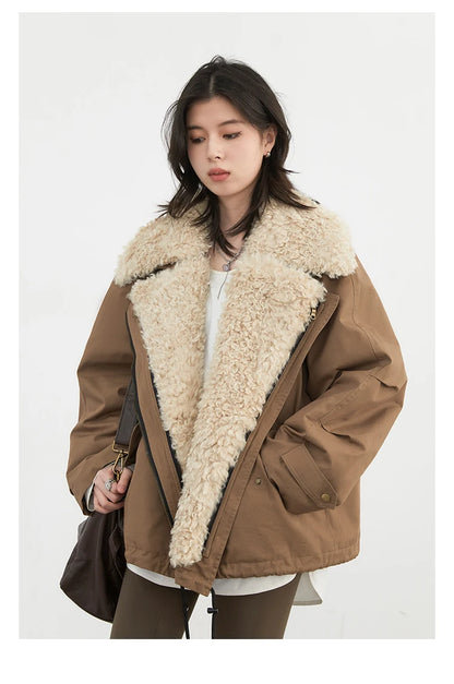 Cotton Motorcycle Jacket for Women Casual Retro Style