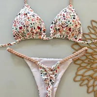 Mesh Three-Piece Women's Swimsuit with Lace-Up Detail