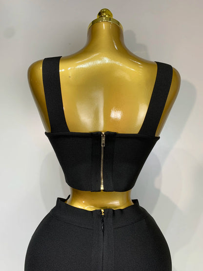 Women Bodycon Bandage Two Piece Set Black White