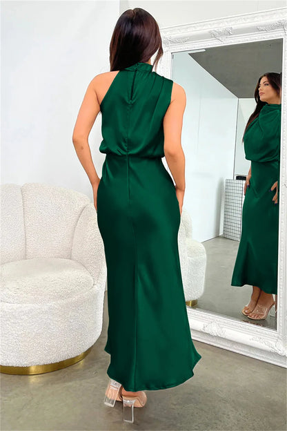 Elegant Silk Satin Sleeveless Long Dress for Women