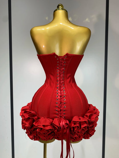 Women Strapless Backless Flower Embellished Mini Dress