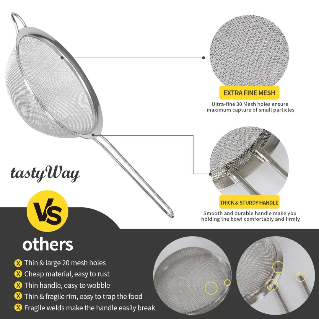 Stainless Steel Fine Mesh Strainer Set with Handle
