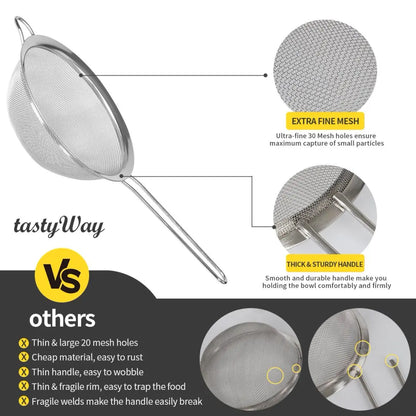 Stainless Steel Fine Mesh Strainer Set with Handle