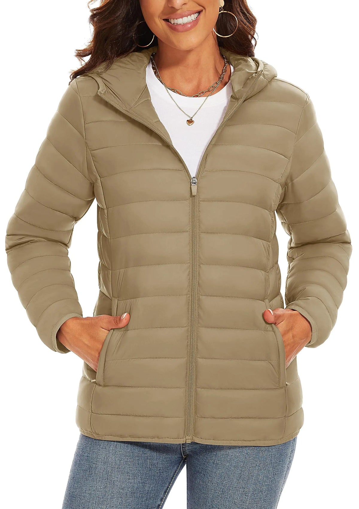 TACVASEN Women's Hooded Puffer Jacket Lightweight Casual