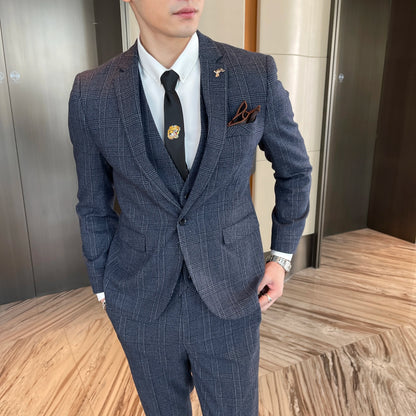 Modified Plaid Three-Piece Suit for Men