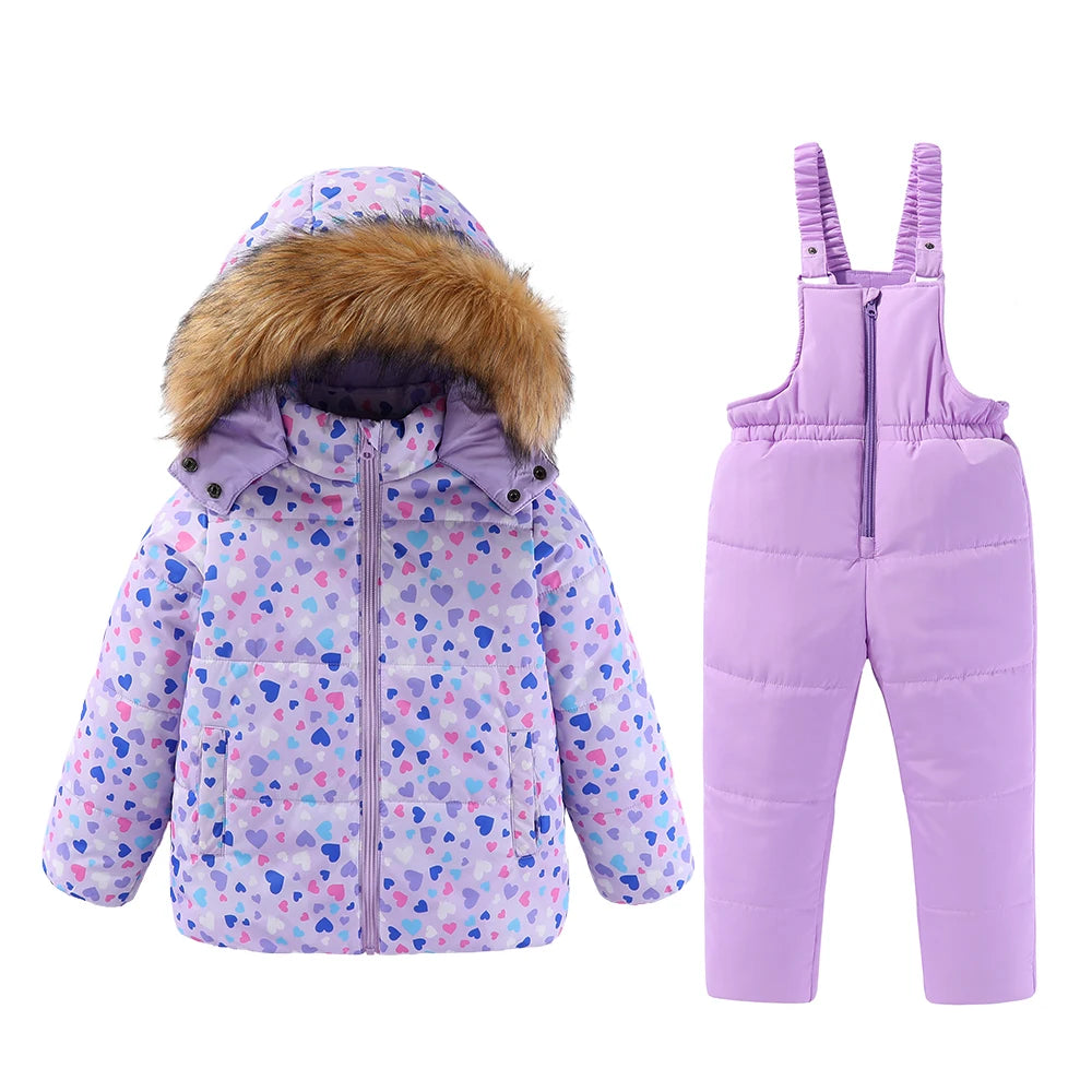Kids Hooded Ski Suit Cotton Winter Outerwear