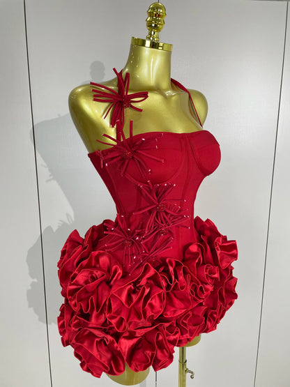 Women Red Black Bandage Two Piece Cocktail Gown