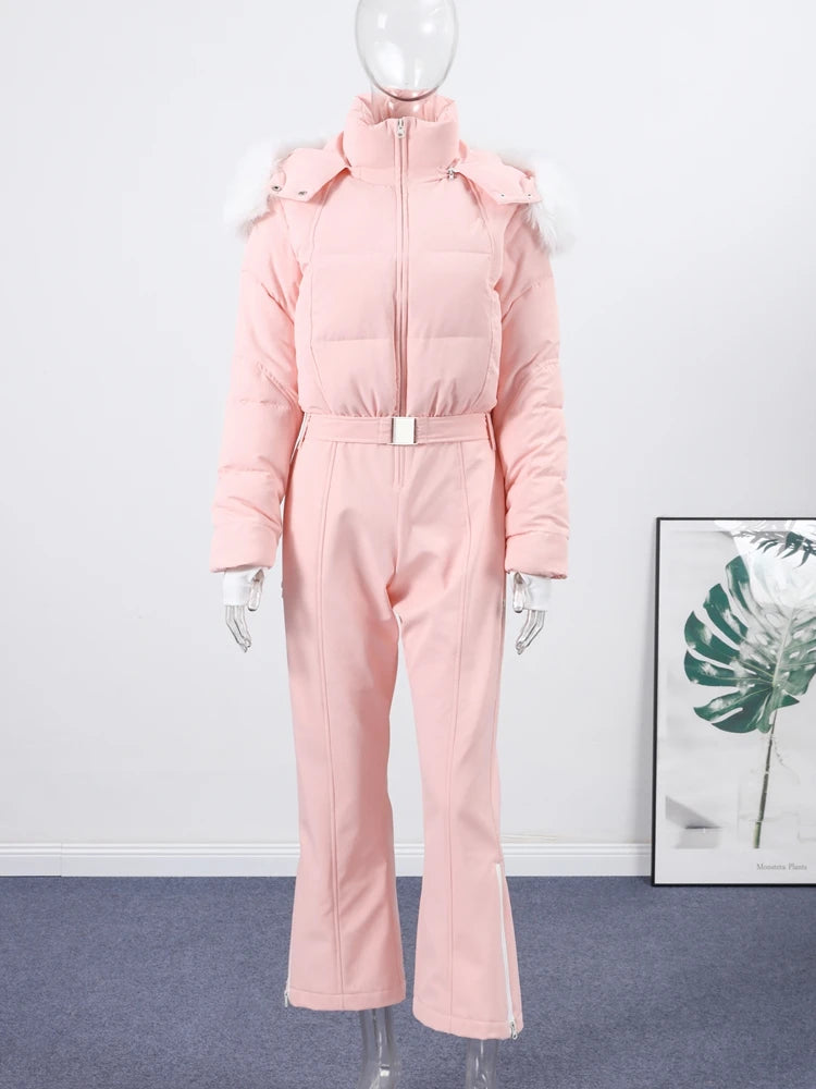 Women's Waterproof Ski Jumpsuit Hooded Winter Outfit