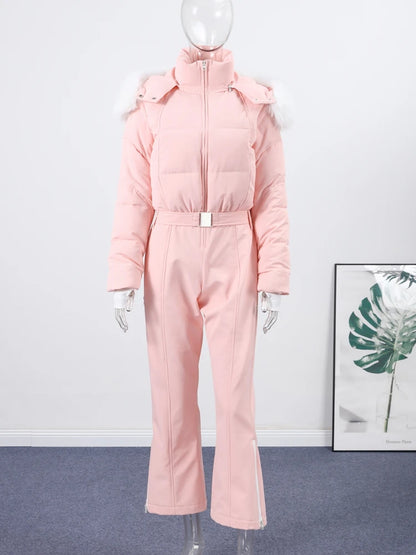 Women's Waterproof Ski Jumpsuit Hooded Winter Outfit