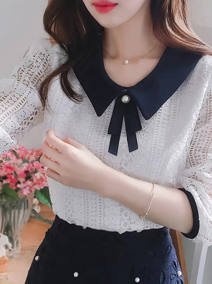 Lace Blouse with Peter Pan Collar for Women