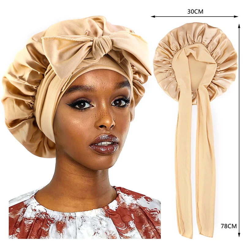 Satin Sleeping Cap for Women Solid Wide Band Nightcap