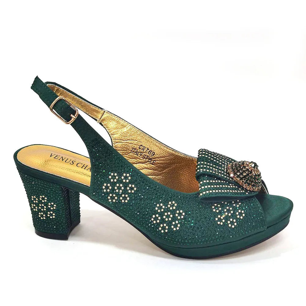 Golden Wedding Shoes And Bag Set With Diamond Decoration
