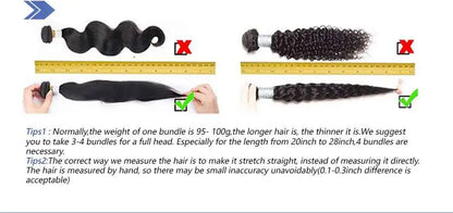 Body Wave Human Hair Bundles With Closure Natural Black
