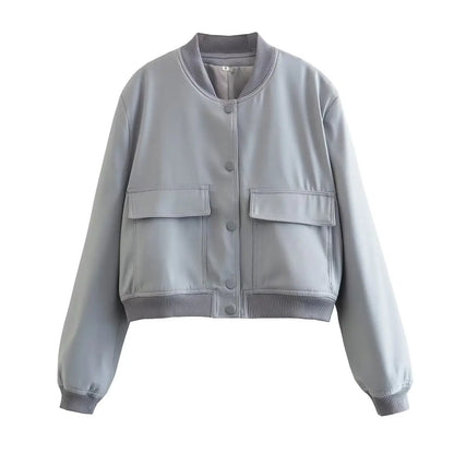 Willshela Women Solid V-Neck Bomber Jacket