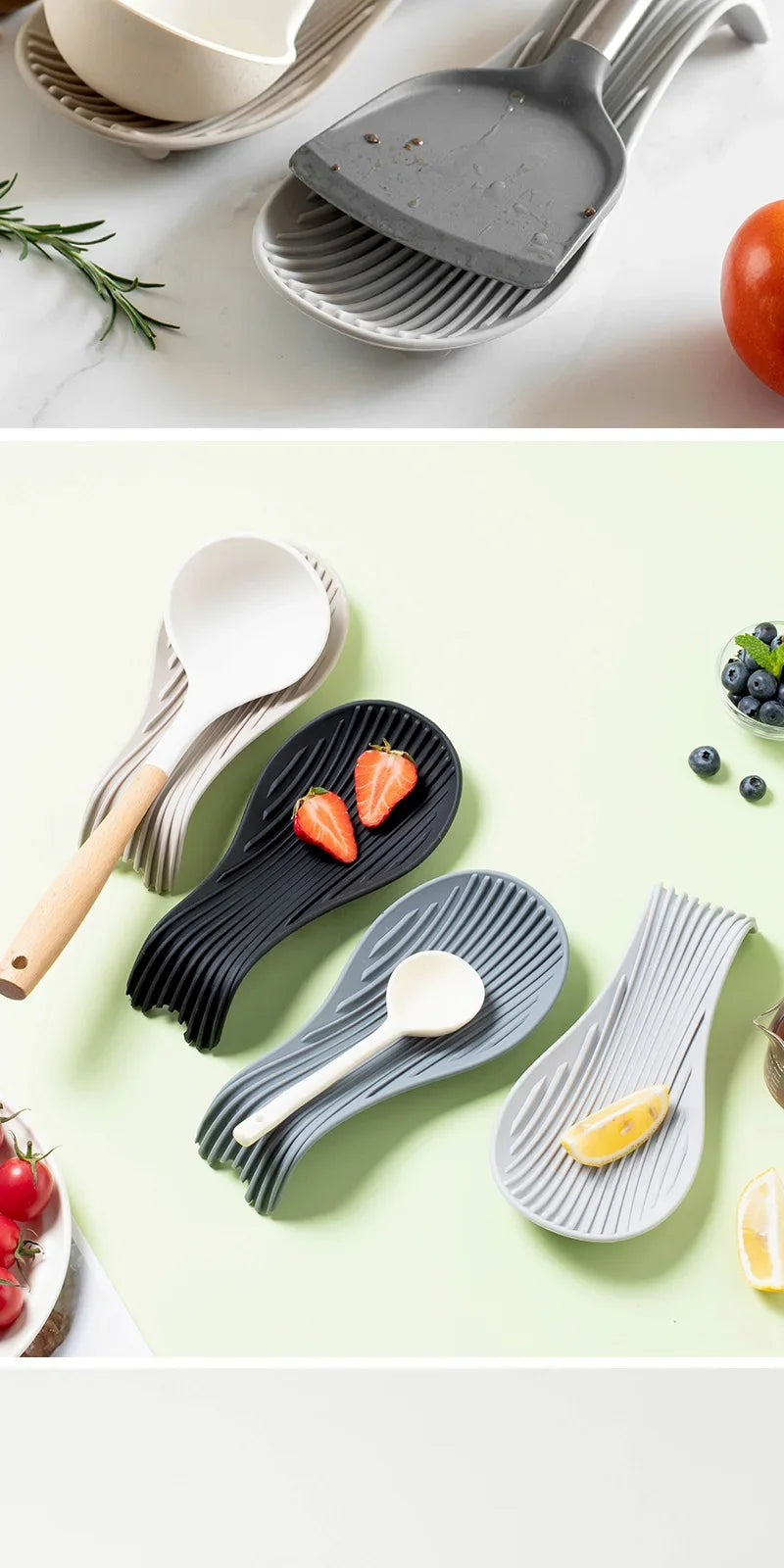 Silicone Spoon Holder and Kitchenware Tray