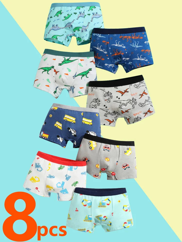 Boys Cotton Boxer Briefs with Dinosaur Print