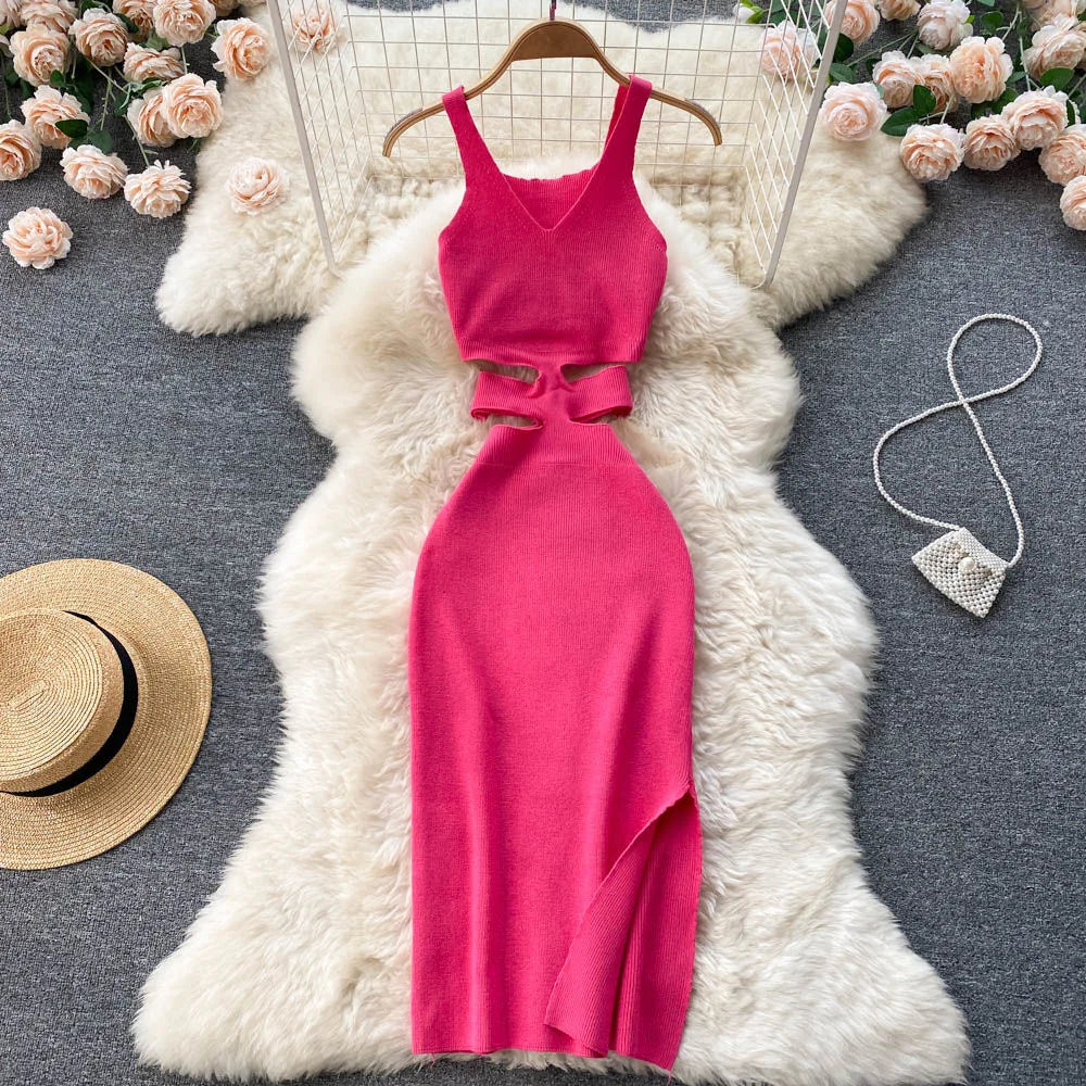 YuooMuoo Women Knitted Bodycon Dress with Cut Out Waist