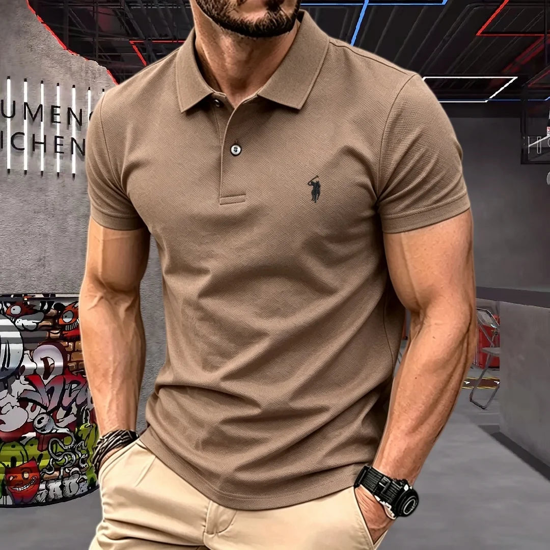 Men's Short Sleeve Polo Shirt Cotton Embroidery Casual
