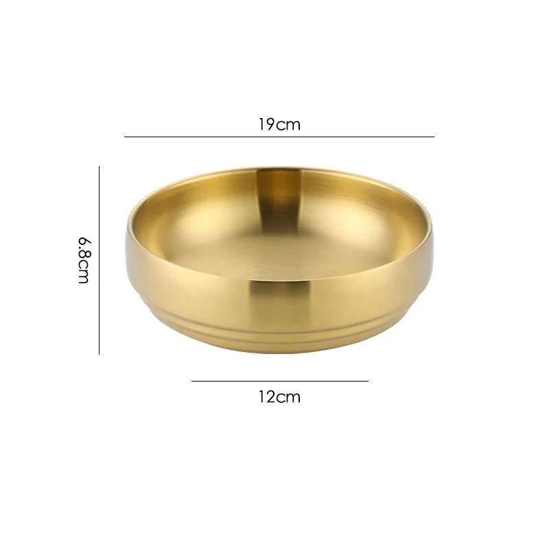 Stainless Steel Double Layer Cold Noodle Bowl Gold Silver