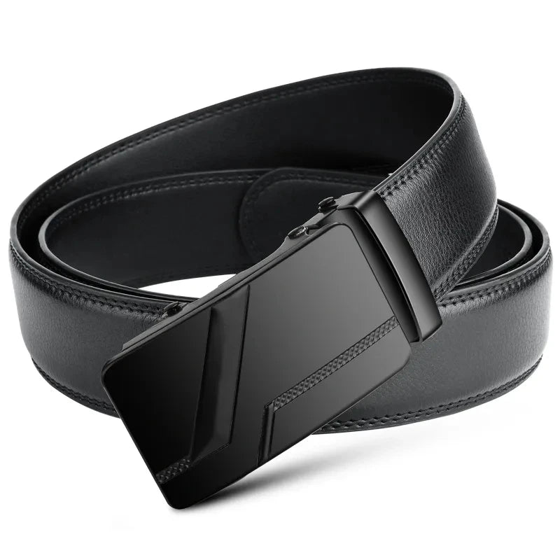 Men's Black PU Leather Automatic Buckle Belt 110cm 120cm 130cm