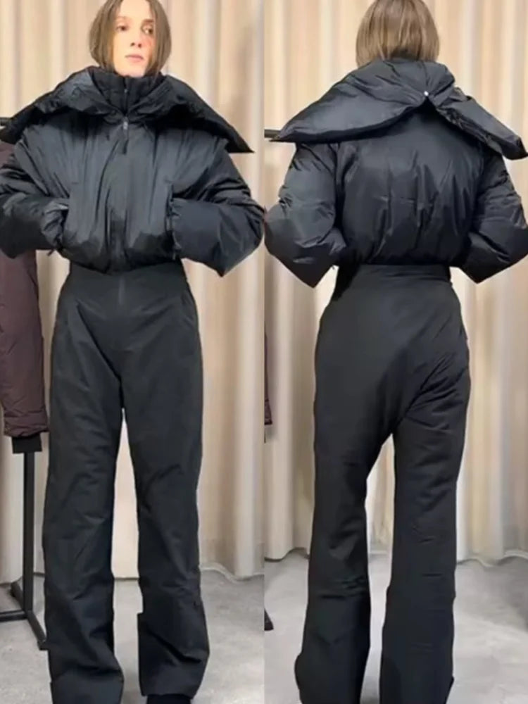 Hooded One-Piece Ski Jumpsuit for Women Windproof Outwear