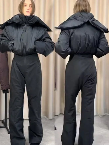 Hooded One-Piece Ski Jumpsuit for Women Windproof Outwear