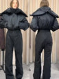 Hooded One-Piece Ski Jumpsuit for Women Windproof Outwear