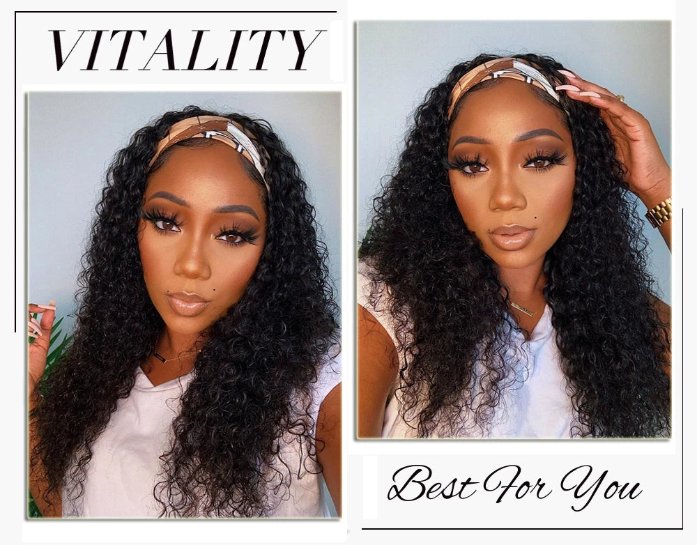 Curly Headband Wig Human Hair Kinky Curly 250 Density