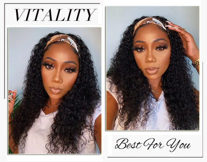 Curly Headband Wig Human Hair Kinky Curly 250 Density
