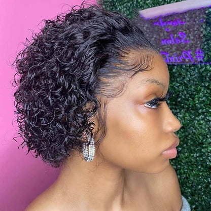 Pixie Cut Curly Human Hair Wig 13x1 Lace Frontal