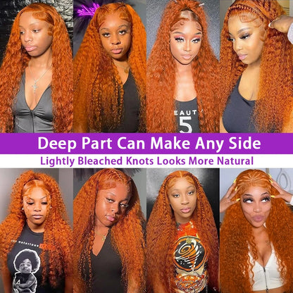 Water Wave Orange Ginger Lace Front Wig Human Hair 30 Inch