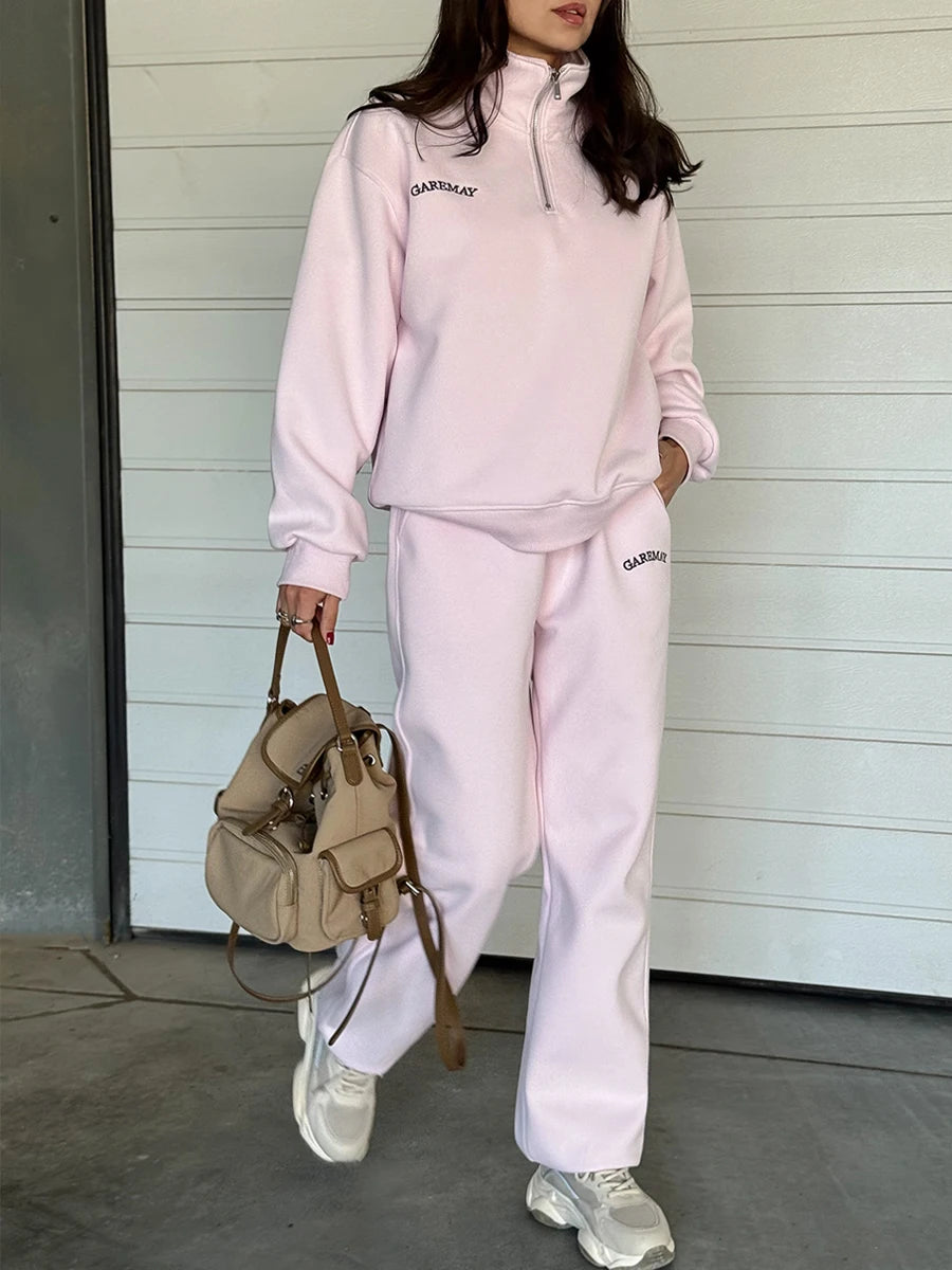 Cotton Pink Women's Tracksuit with Zipper