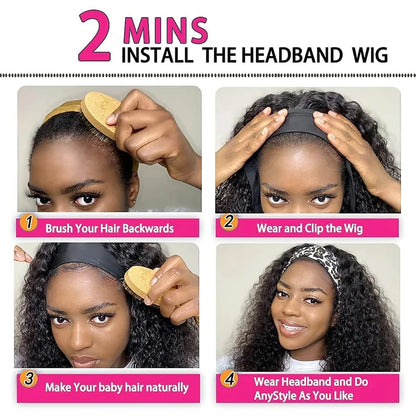 Curly Headband Wig Human Hair Kinky Curly 250 Density