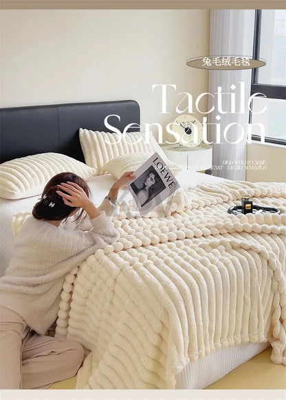 Luxury Faux Rabbit Fur Throw Blanket Solid Color Plush