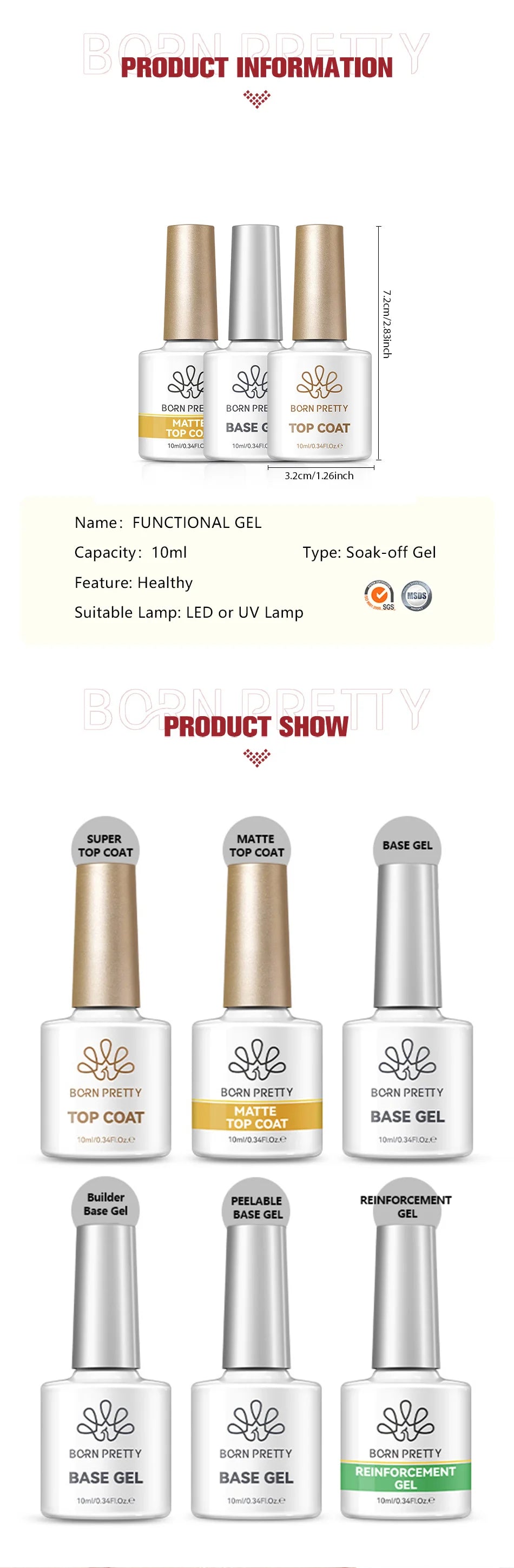 BORN PRETTY 10ml Rubber Gel Top Coat for Nails