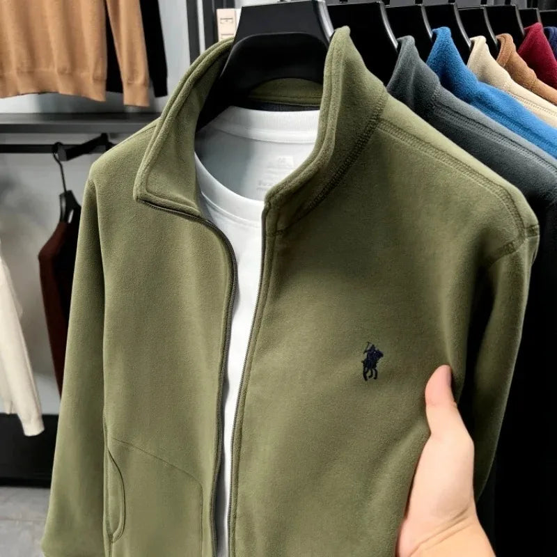 Men's Winter Thick Plush Jacket with Zipper and Pockets