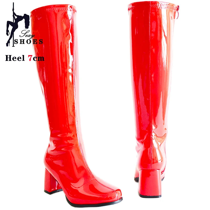 7cm Square Heel Knee-High Gogo Boots for Women