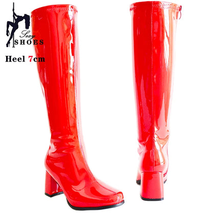 7cm Square Heel Knee-High Gogo Boots for Women