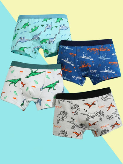 Boys Cotton Boxer Briefs with Dinosaur Print