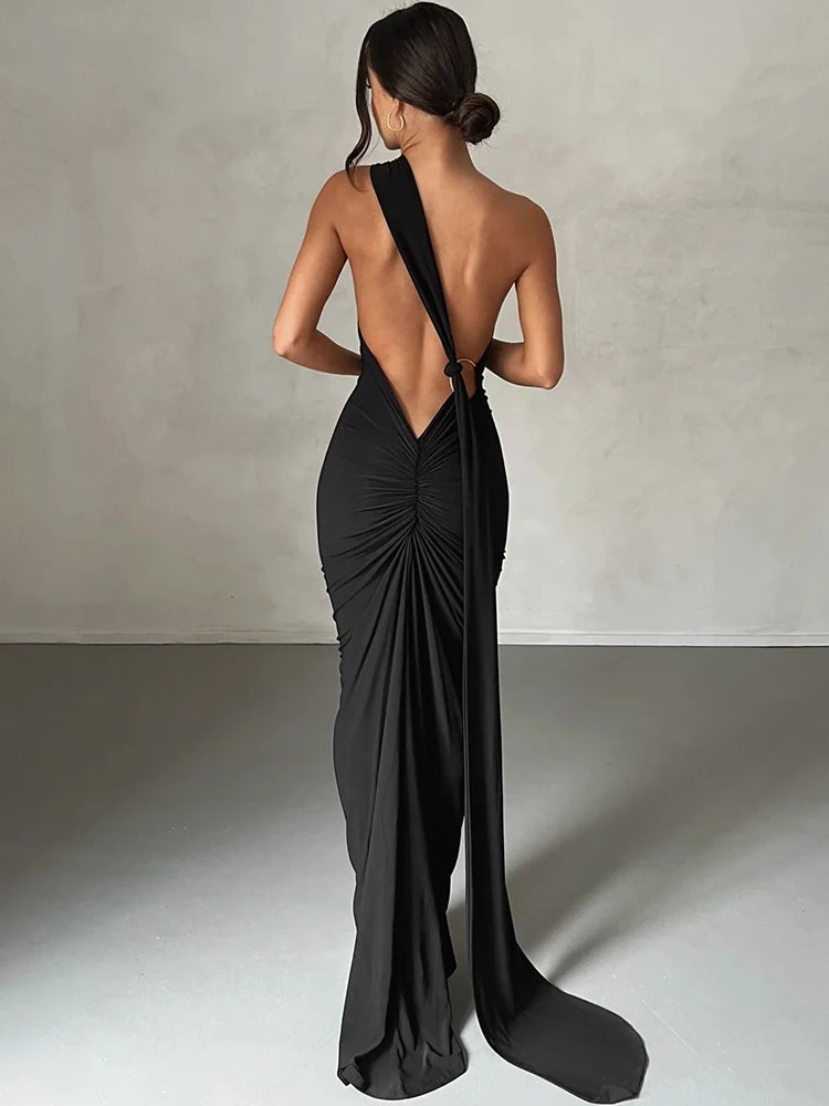 Hugcitar One Shoulder Backless Maxi Dress Women