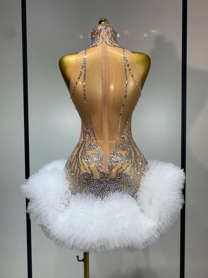 Sexy Rhinestone Mesh Bodycon Mini Dress for Women